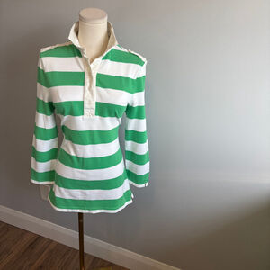 GAP Women's 3/4 sleeve Striped Rugby Shirt Green & White, SZ M